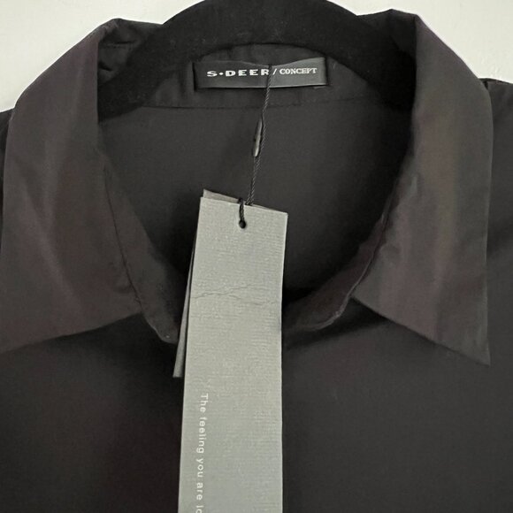 Dropwaist Mesh Sleeve Shirt Mini Dress - Black - POCKETS - Picture 11 of 15